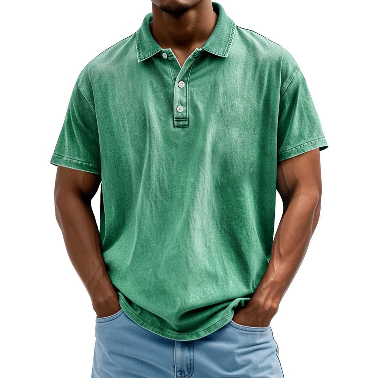 Men's Vintage Washed Cotton Short Sleeve Polo Shirt
