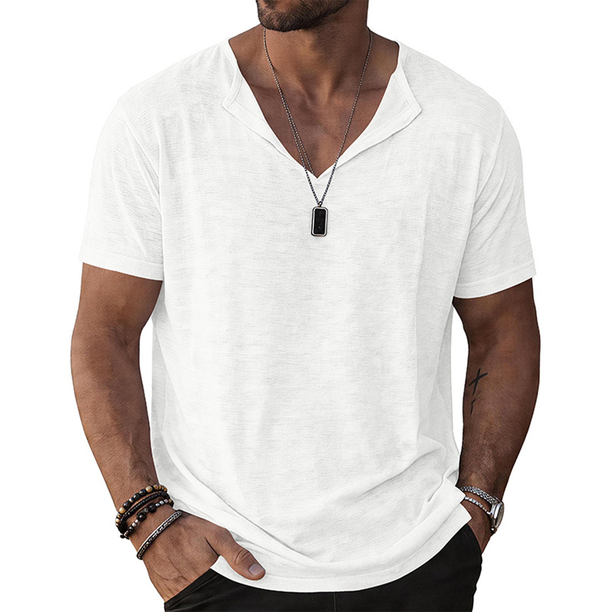 Men's Casual Notch Neck Short Sleeve T-Shirt