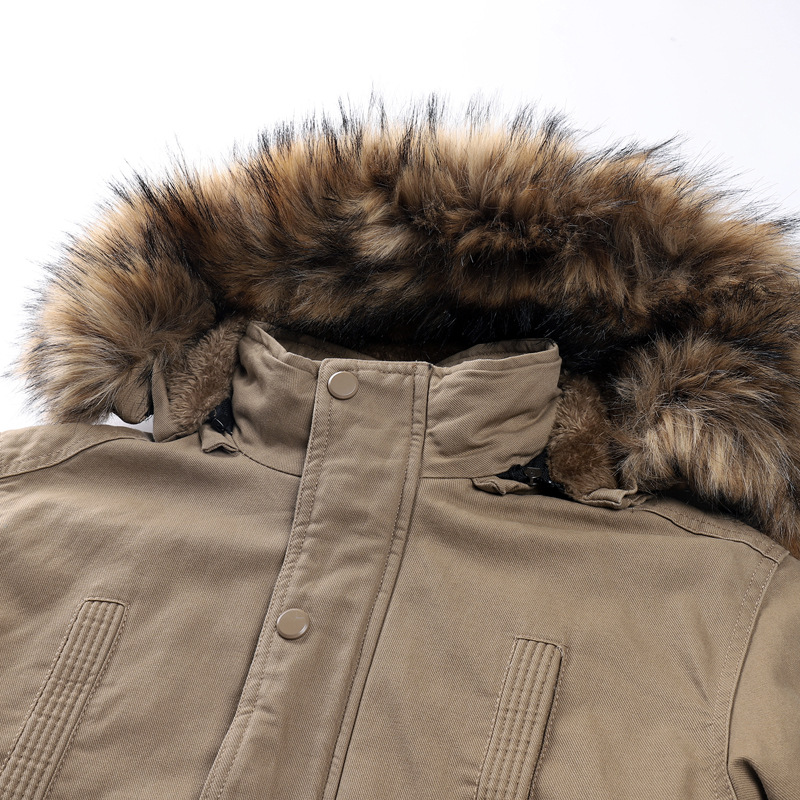 Men's Winter Fleece Lined Drawstring Parka Jacket Coat with Removable Fur Hood