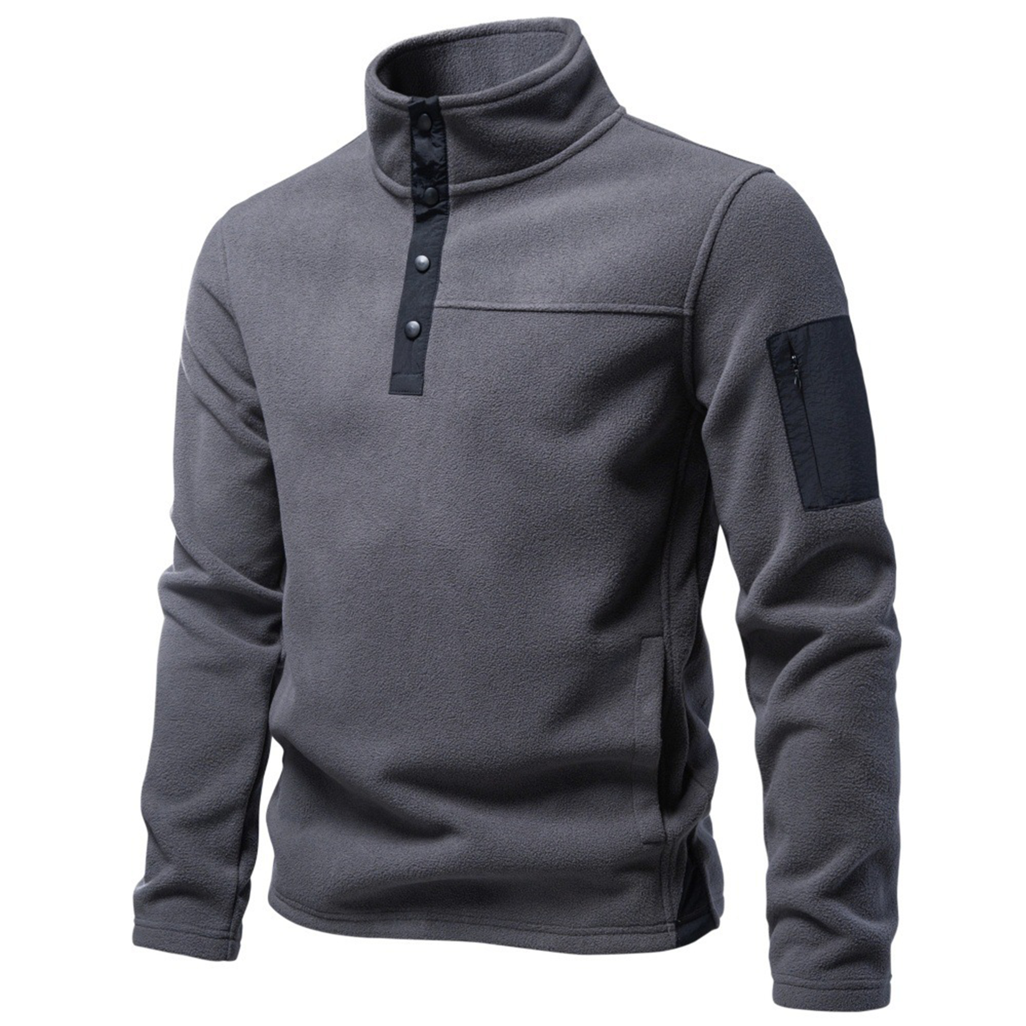 Men's Snap-Neck Fleece Pullover with Zippered Sleeve Pocket