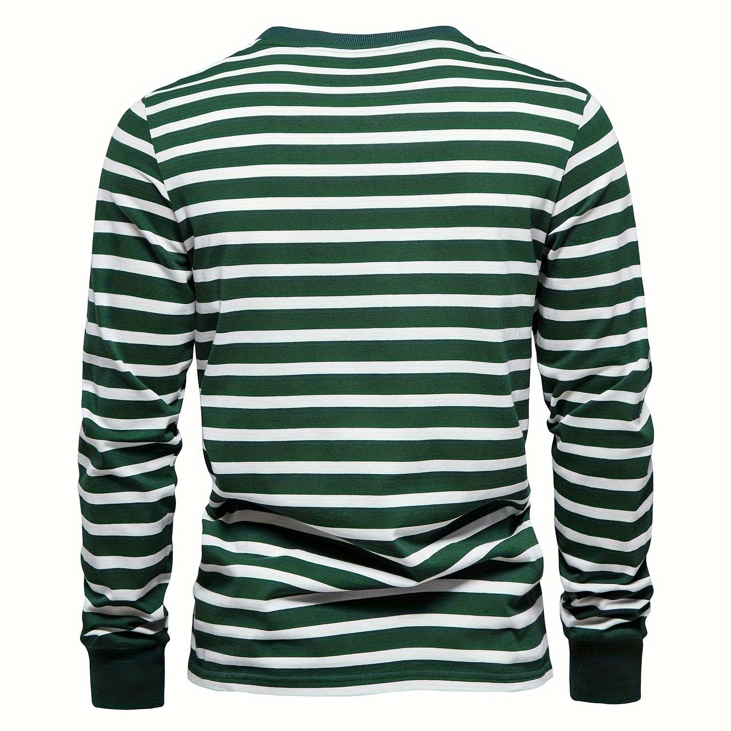 Men's Casual Comfy Stripe Print Long Sleeve Crew Neck T-shirt