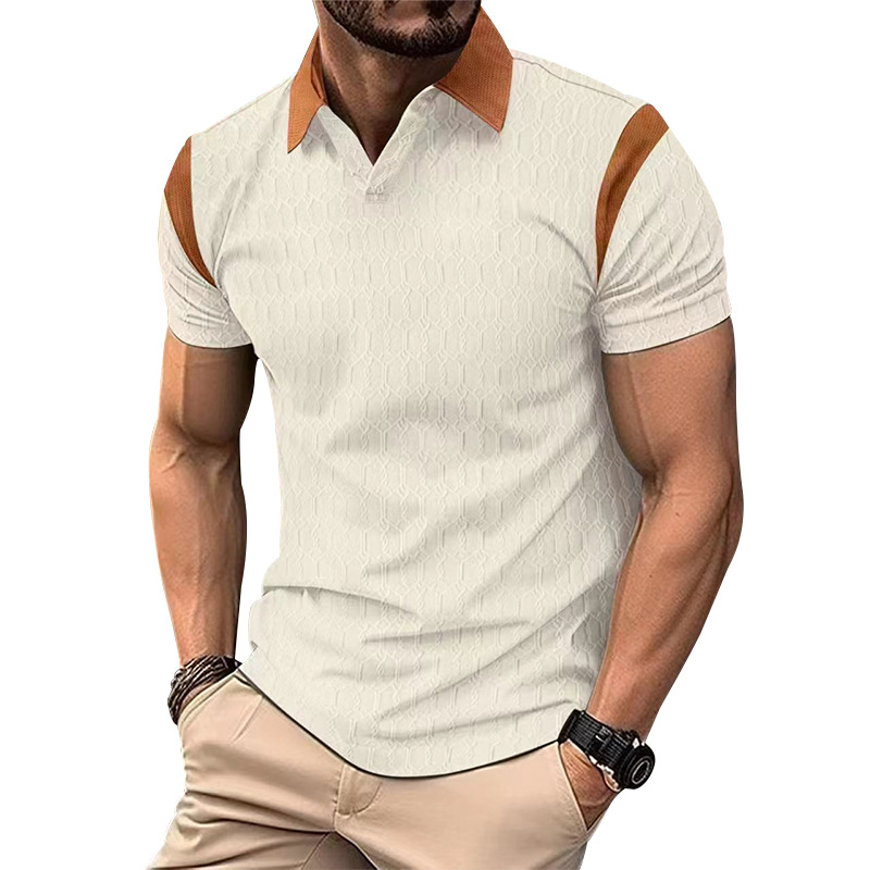 Men's Waffle Jacquard Knit Short Sleeve Polo Shirt