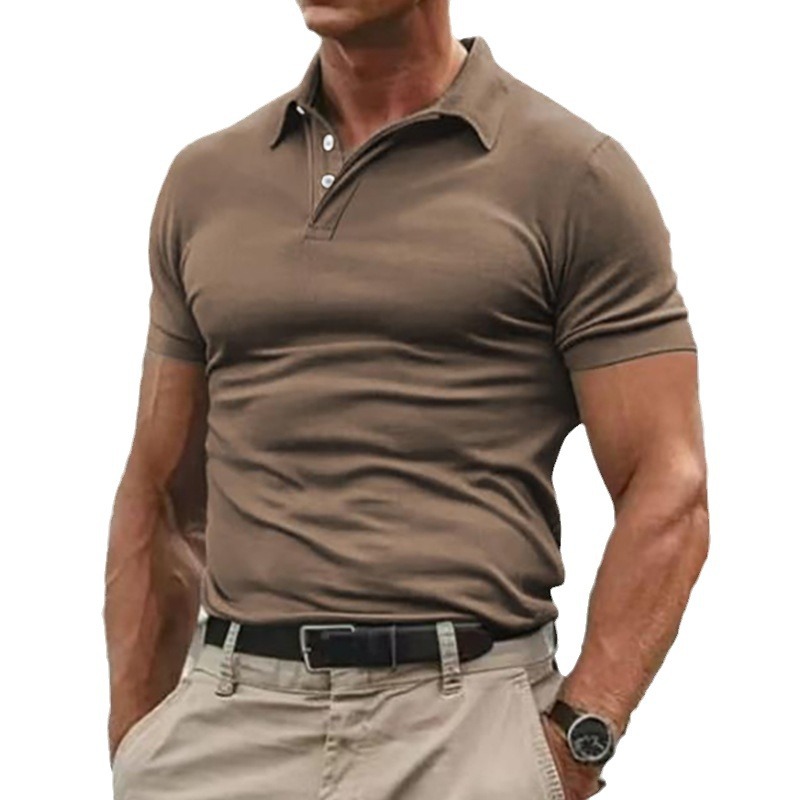 Men's Striped Twill Polo Shirt with Turn-down Collar