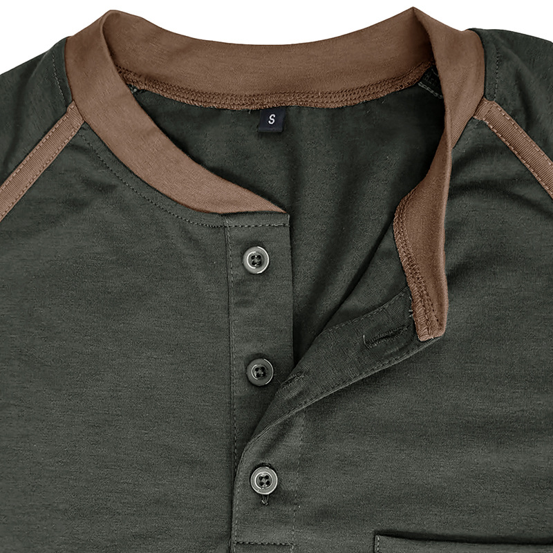 Men's Color Block Long Sleeve Henley Shirt