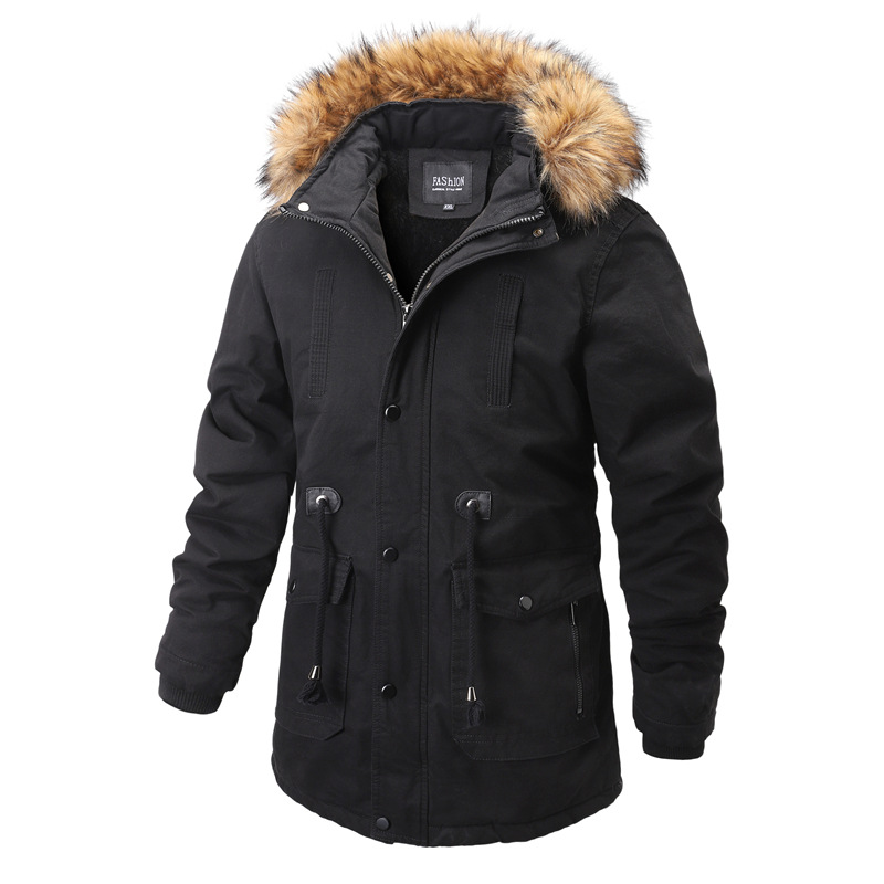 Men's Winter Fleece Lined Drawstring Parka Jacket Coat with Removable Fur Hood