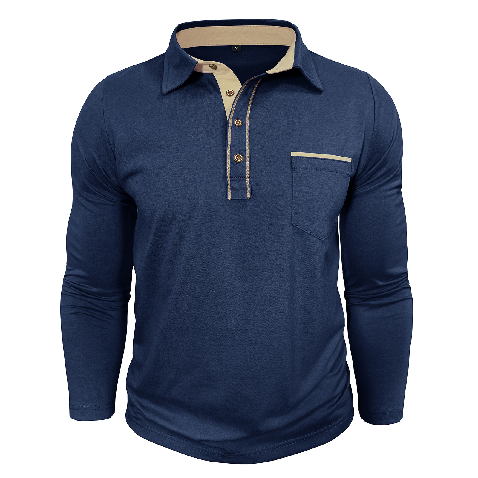 Men’s Colorblock Pocket Long Sleeve Polo Shirt