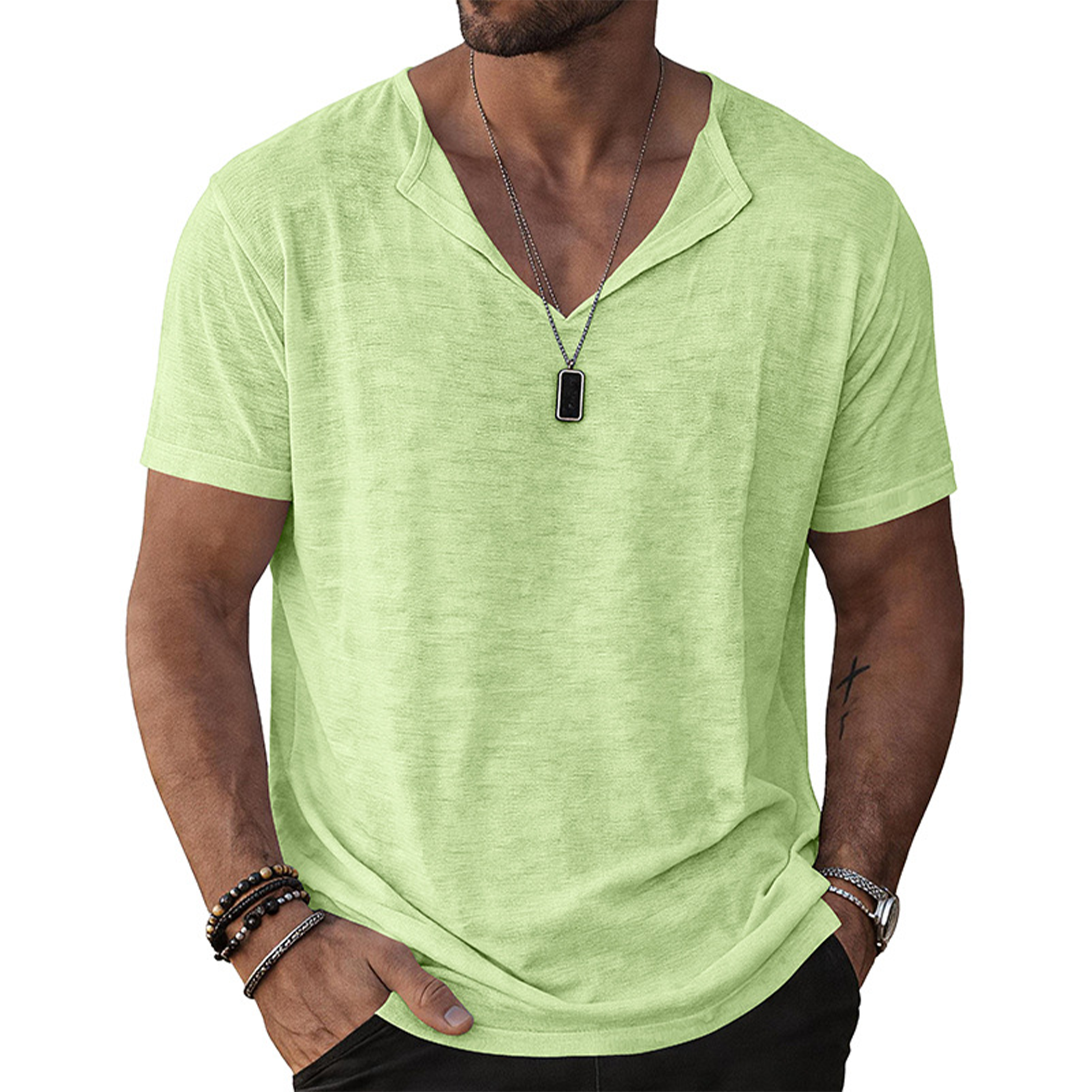Men's Casual Notch Neck Short Sleeve T-Shirt