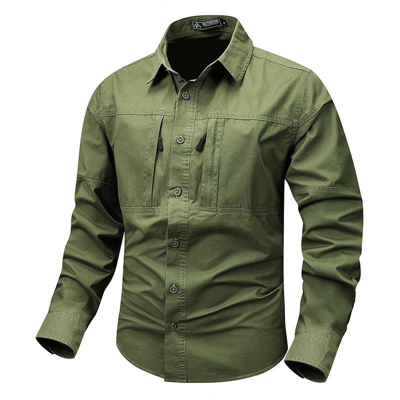 Men's Cargo Style Long Sleeve Lapel Shirt With Special Zipper Pocket