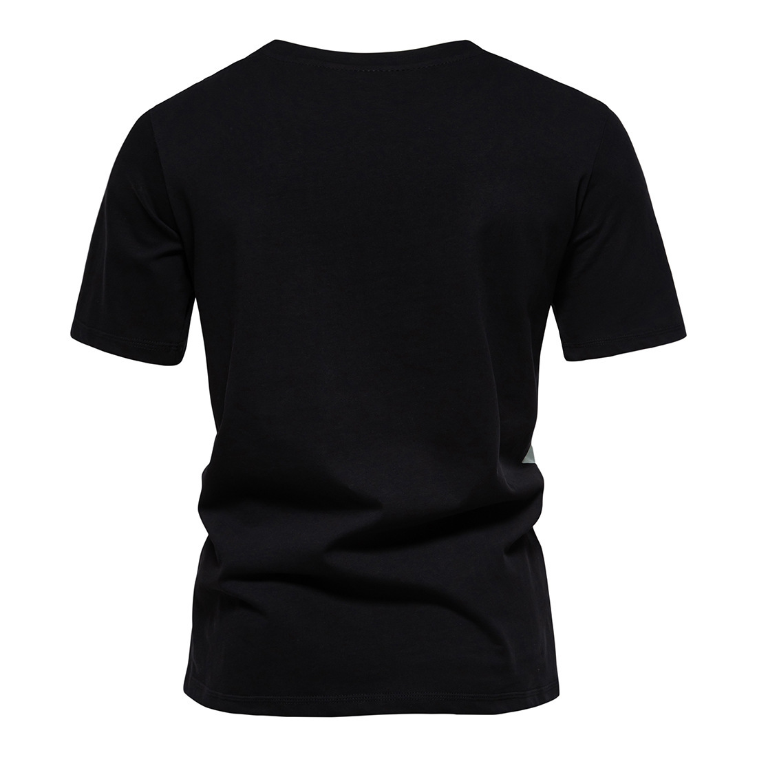 Men's Irregular Hem Round Neck Short Sleeve T-shirt in Pure Cotton Patchwork