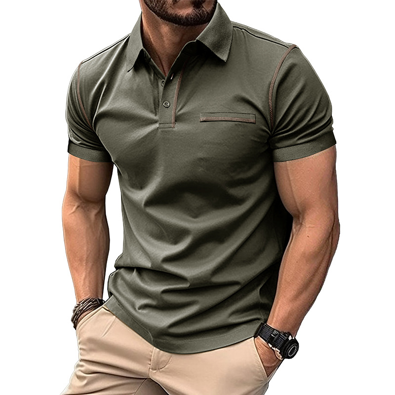 Men's Casual Color Block Short Sleeve Polo Shirt