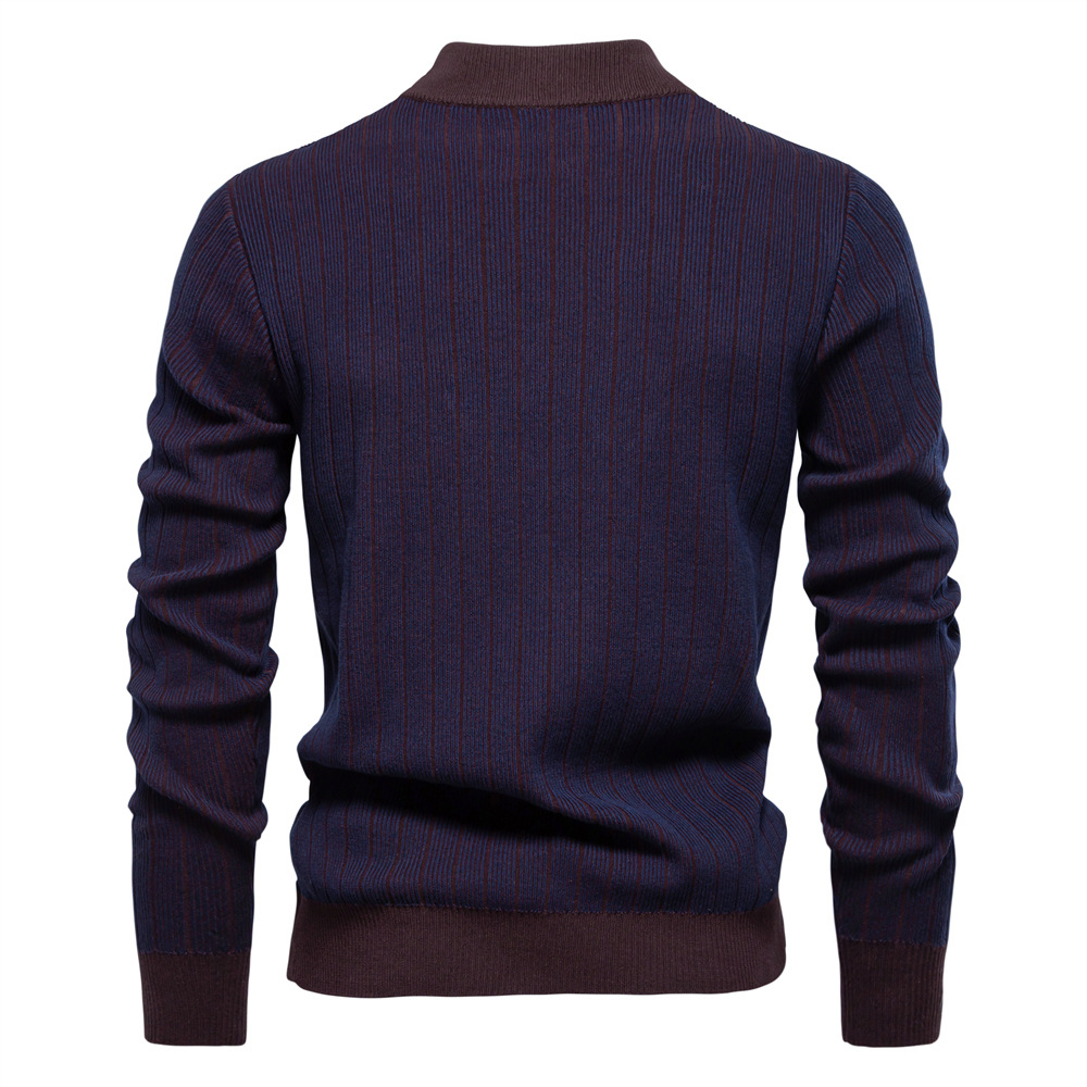 Men's Mock Turtleneck Striped Knit Pullover Sweater