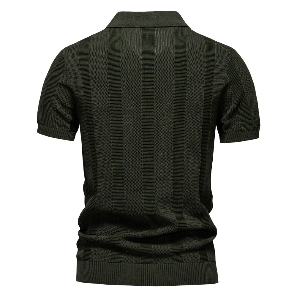Men's Striped Mesh Knit Polo Shirt