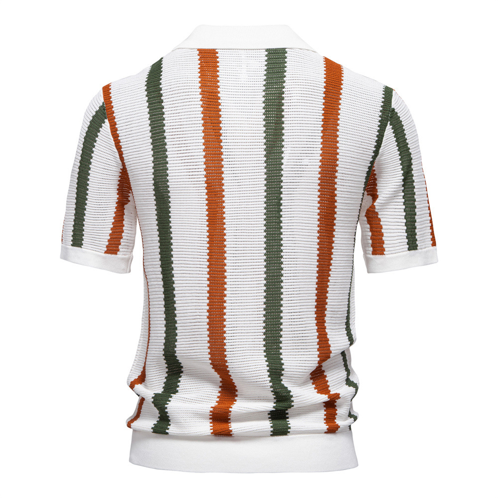 Men's Breathable Stripe Knit Polo Shirt