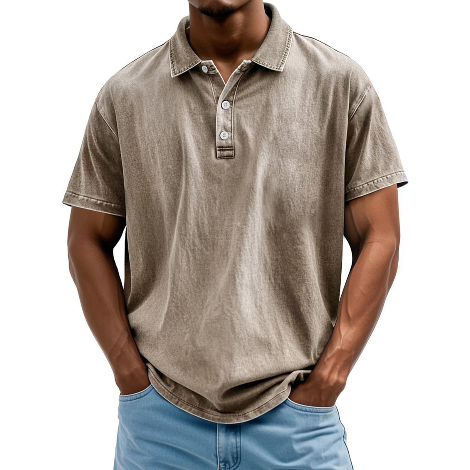 Men's Vintage Washed Cotton Short Sleeve Polo Shirt