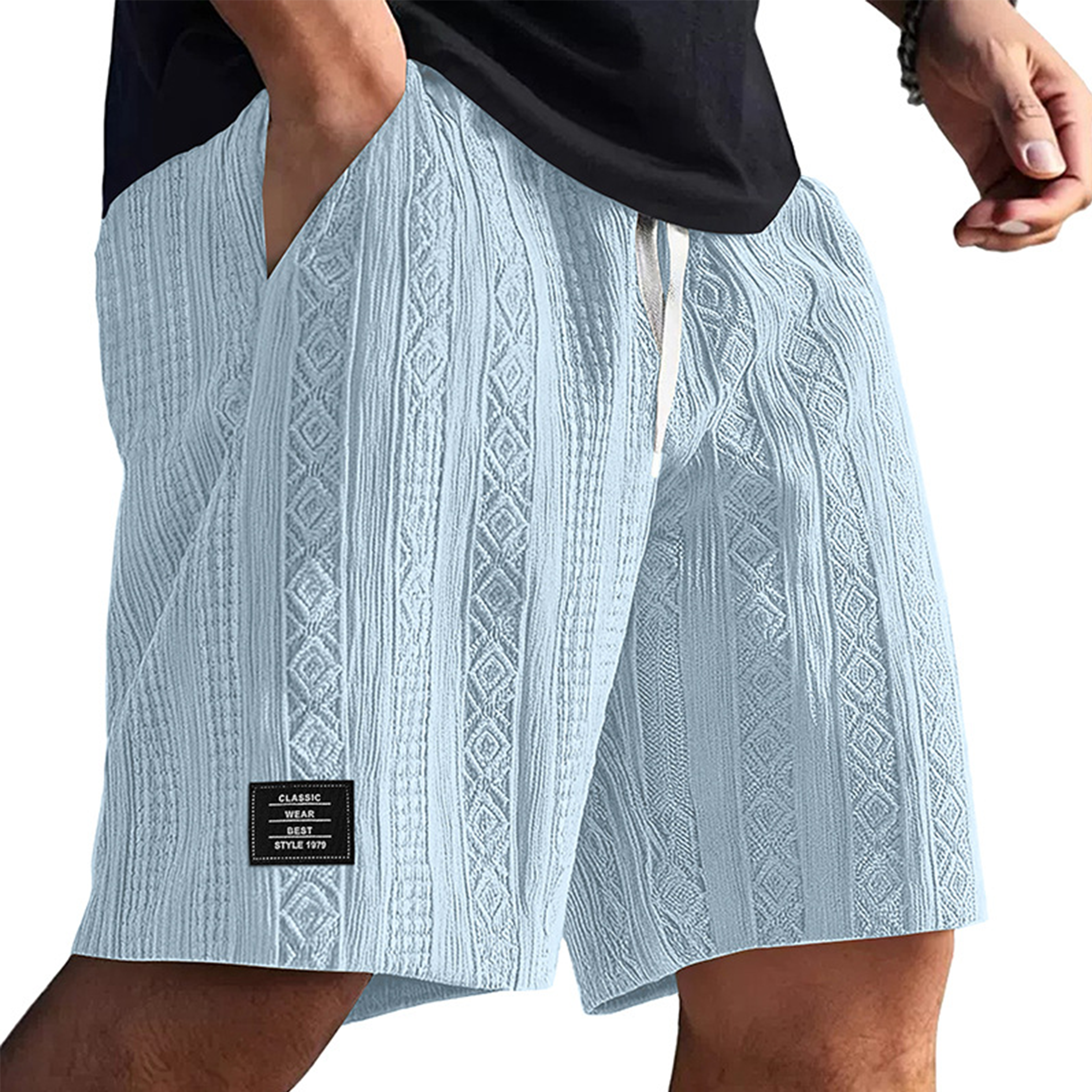 Men's Textured Embroidered Logo Casual Loose Shorts