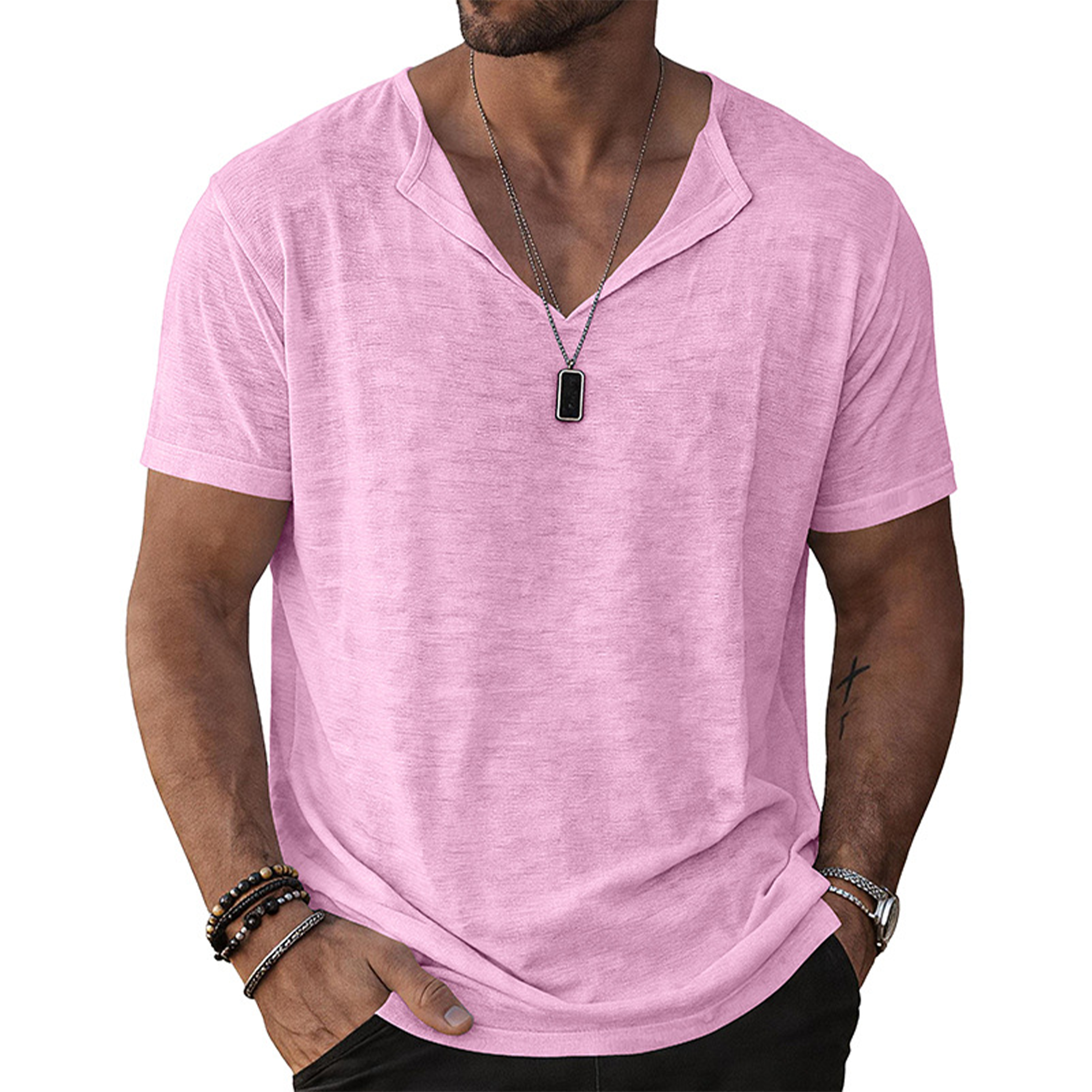 Men's Casual Notch Neck Short Sleeve T-Shirt