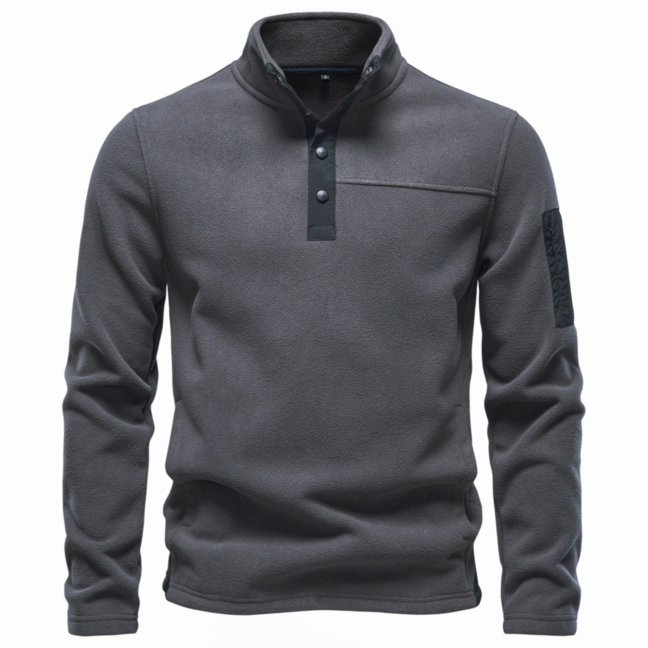 Men's Snap-Neck Fleece Pullover with Zippered Sleeve Pocket