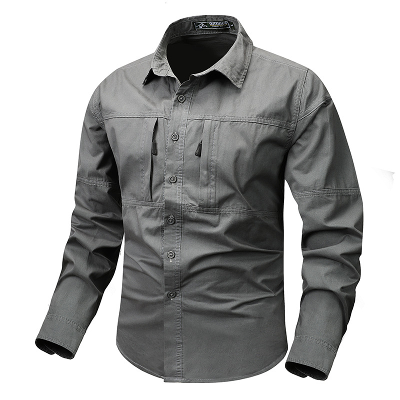 Men's Cargo Style Long Sleeve Lapel Shirt With Special Zipper Pocket