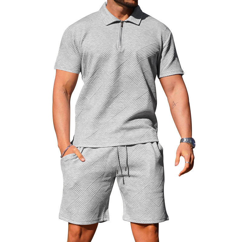 Men's Casual Textured Short Sleeve Two Piece Set