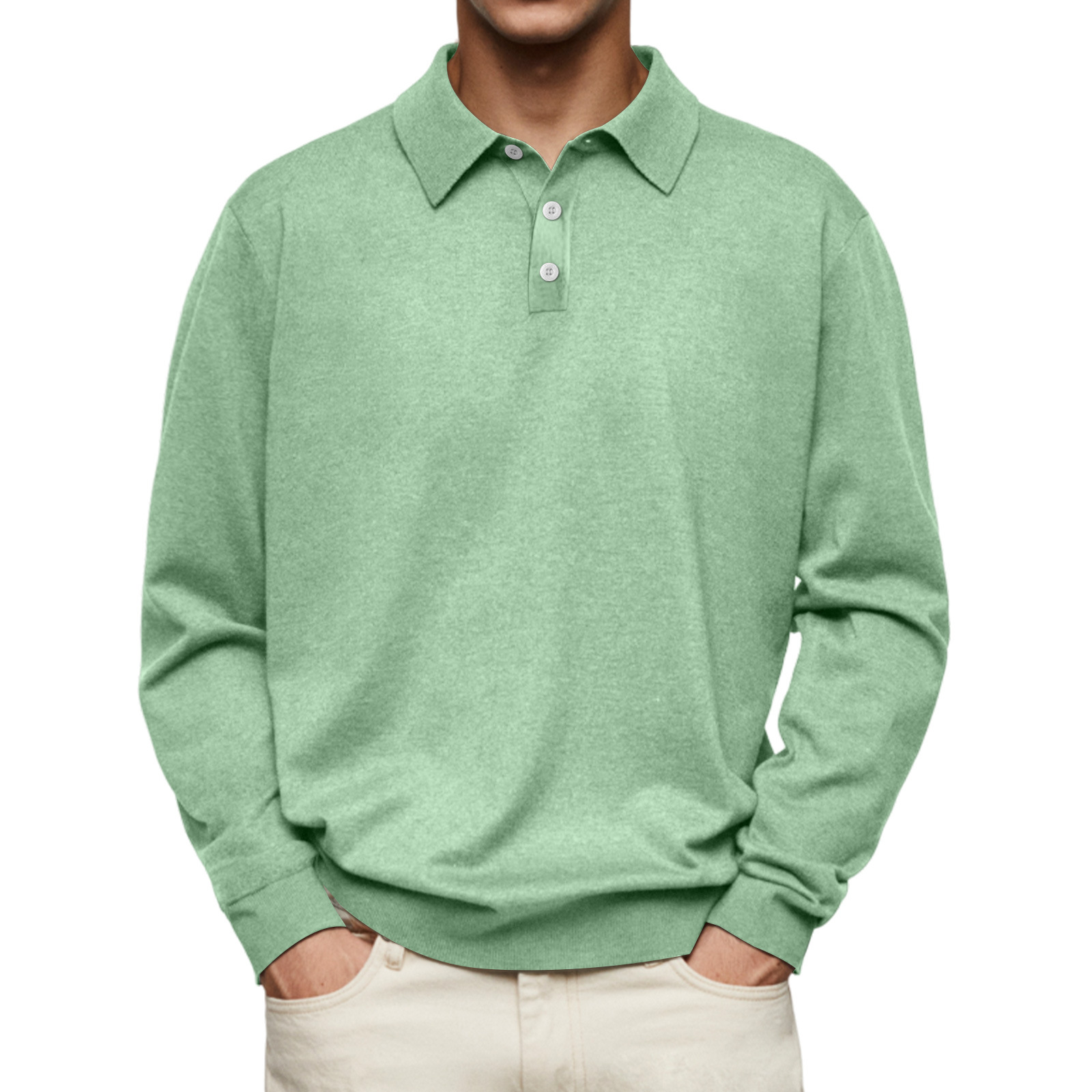 Mens Casual Knit Polo Collared Sweatershirt