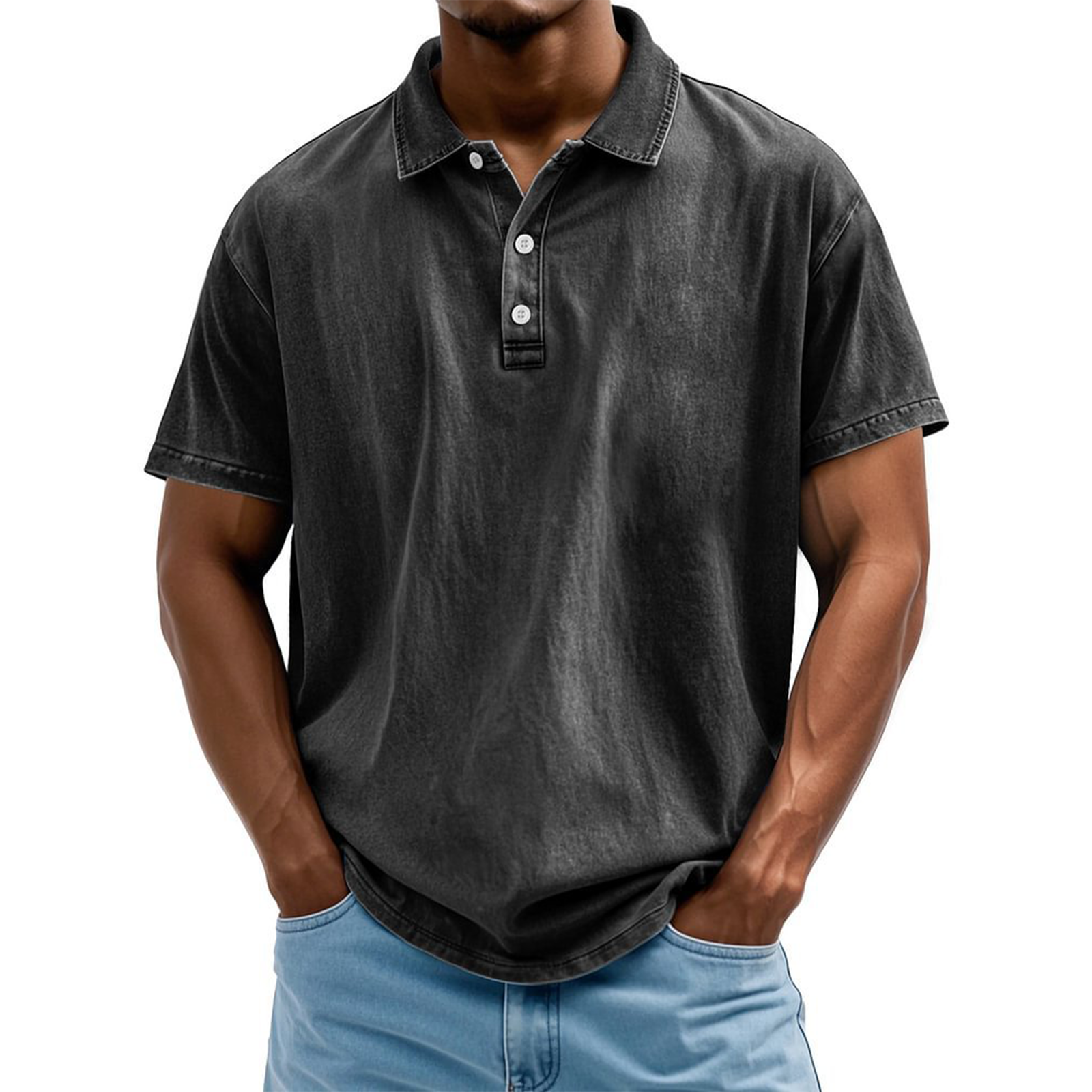 Men's Vintage Washed Cotton Short Sleeve Polo Shirt