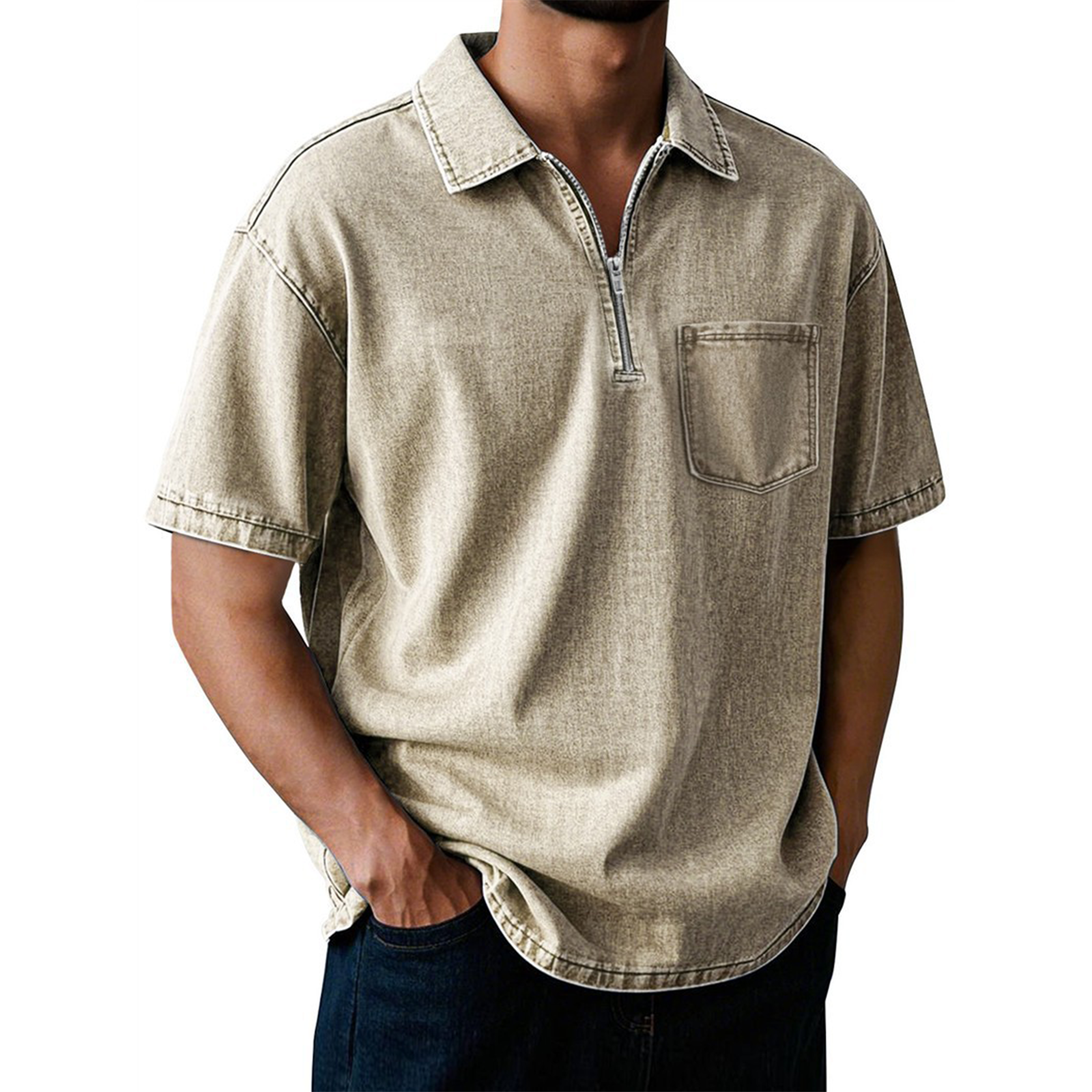 Men's Washed Cotton Short Sleeve Polo Shirt