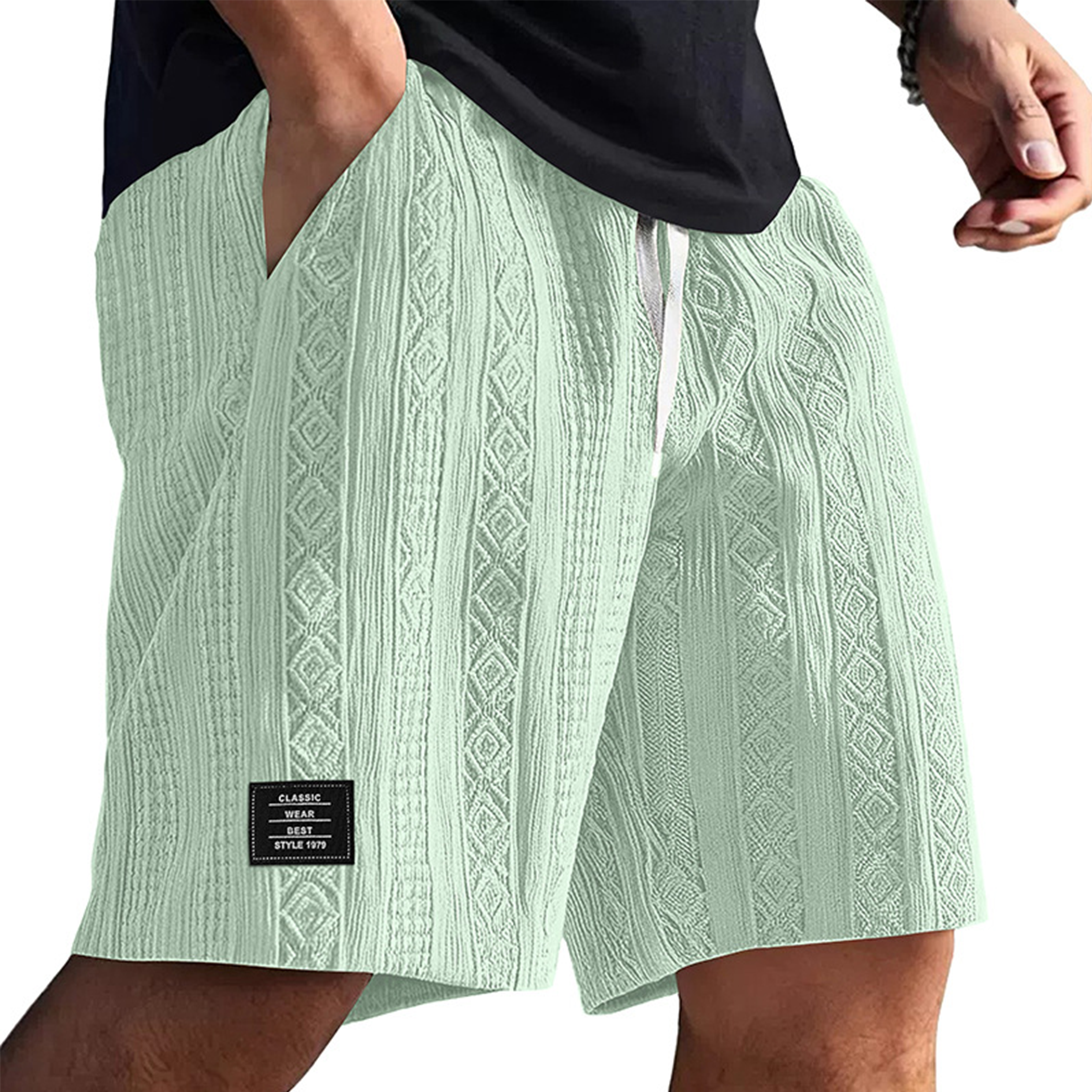 Men's Textured Embroidered Logo Casual Loose Shorts