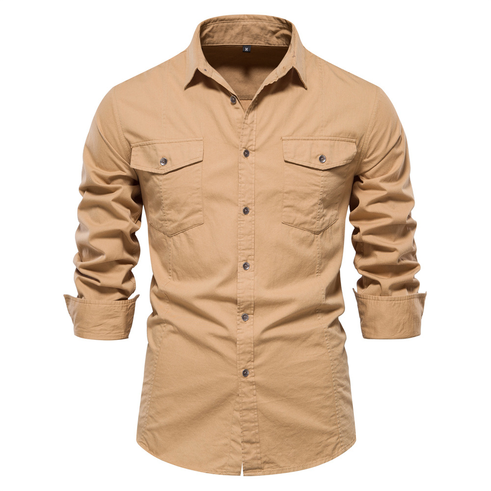 Men's Cotton Comfy Long Sleeve Lapel Shirt With Pocket