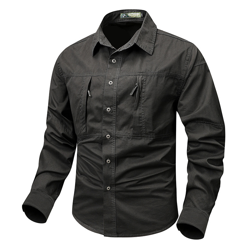 Men's Cargo Style Long Sleeve Lapel Shirt With Special Zipper Pocket
