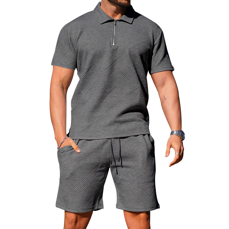 Men's Casual Textured Short Sleeve Two Piece Set