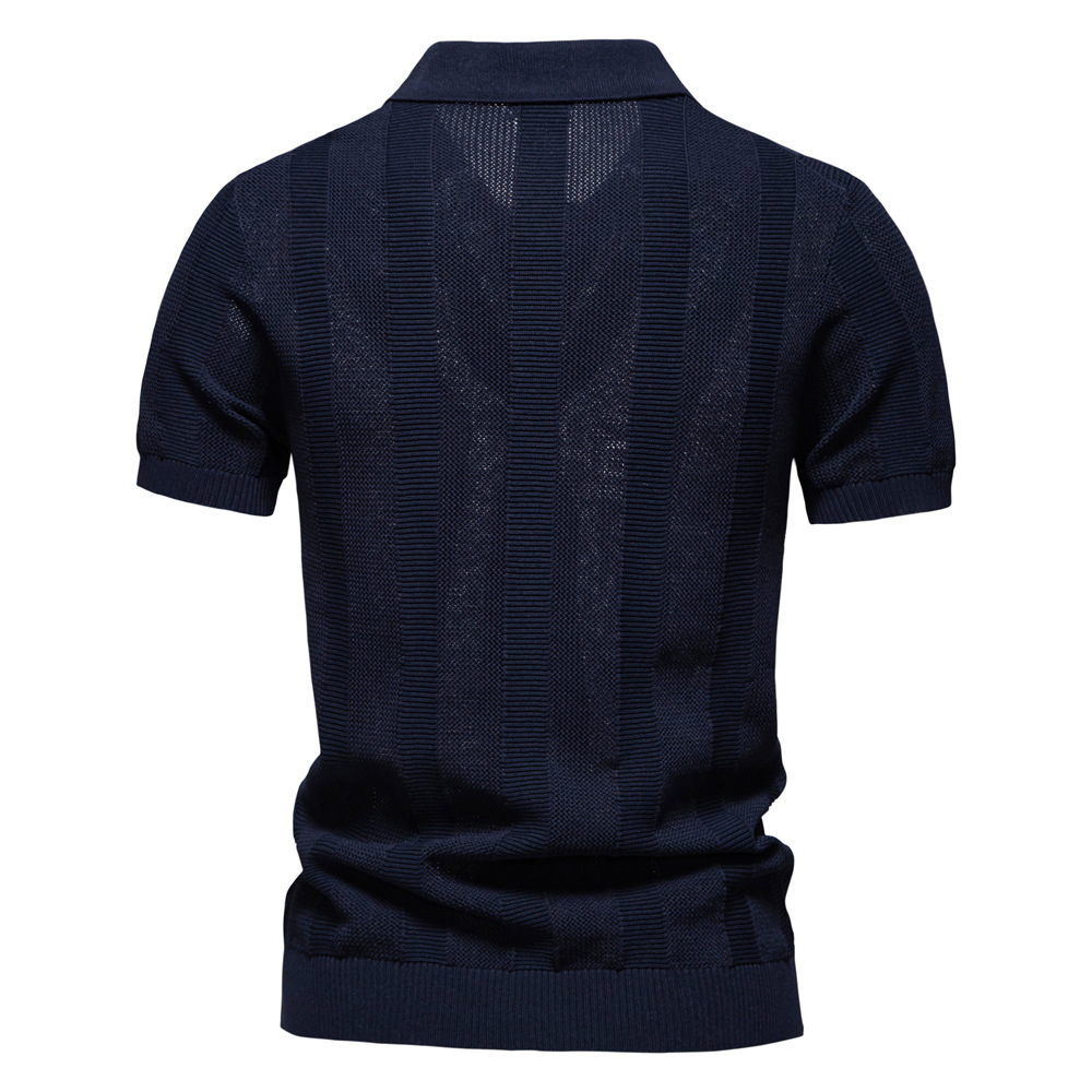 Men's Striped Mesh Knit Polo Shirt