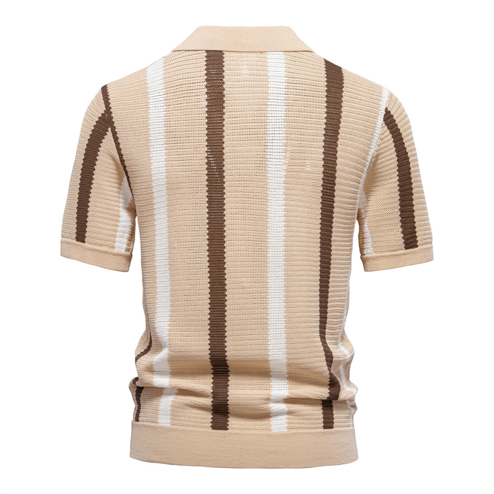 Men's Breathable Stripe Knit Polo Shirt