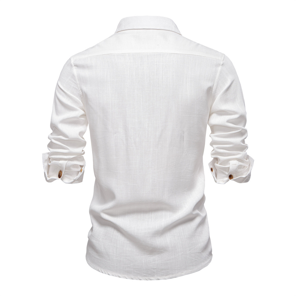 Men's Linen-Blend Pocket Long Sleeve Shirt