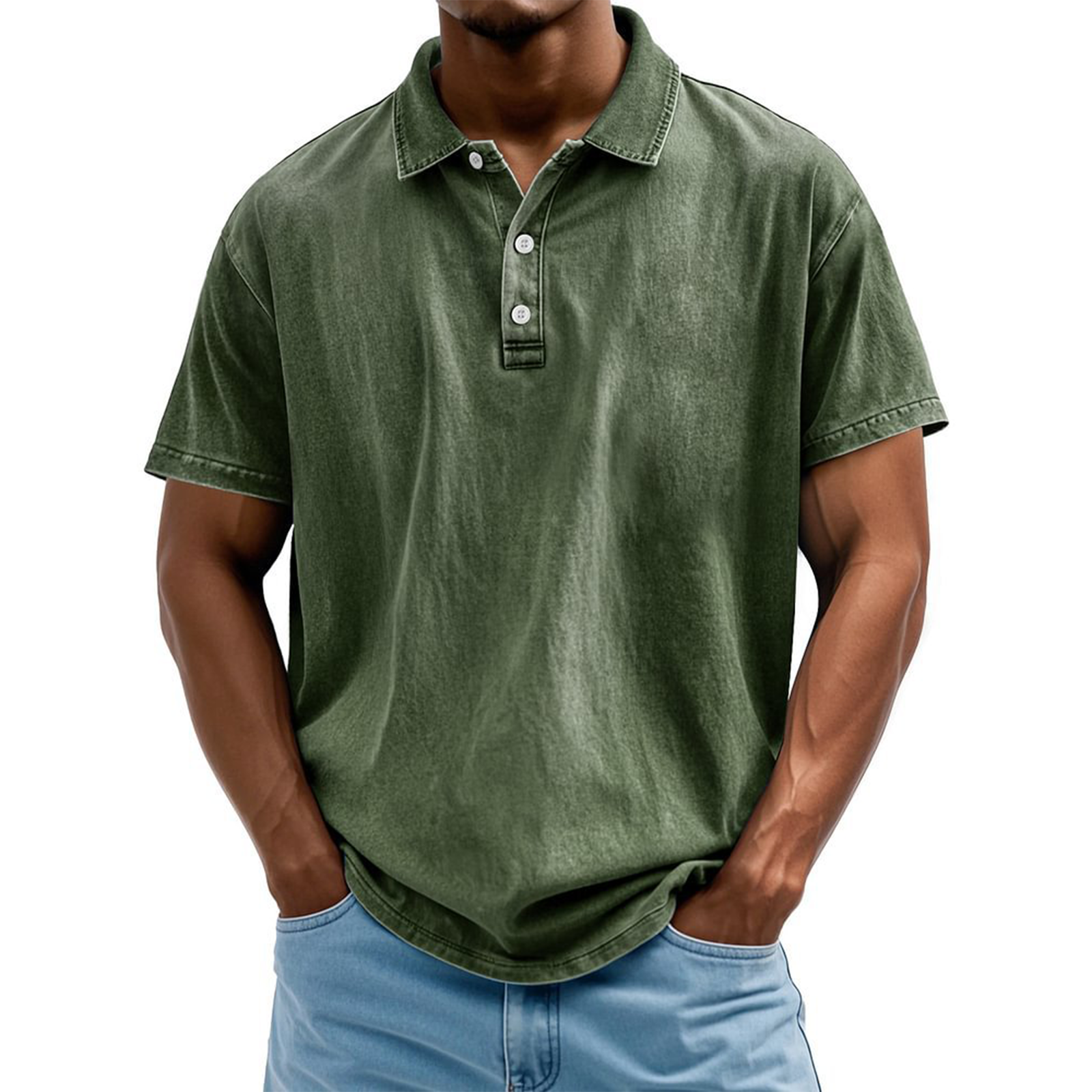 Men's Vintage Washed Cotton Short Sleeve Polo Shirt