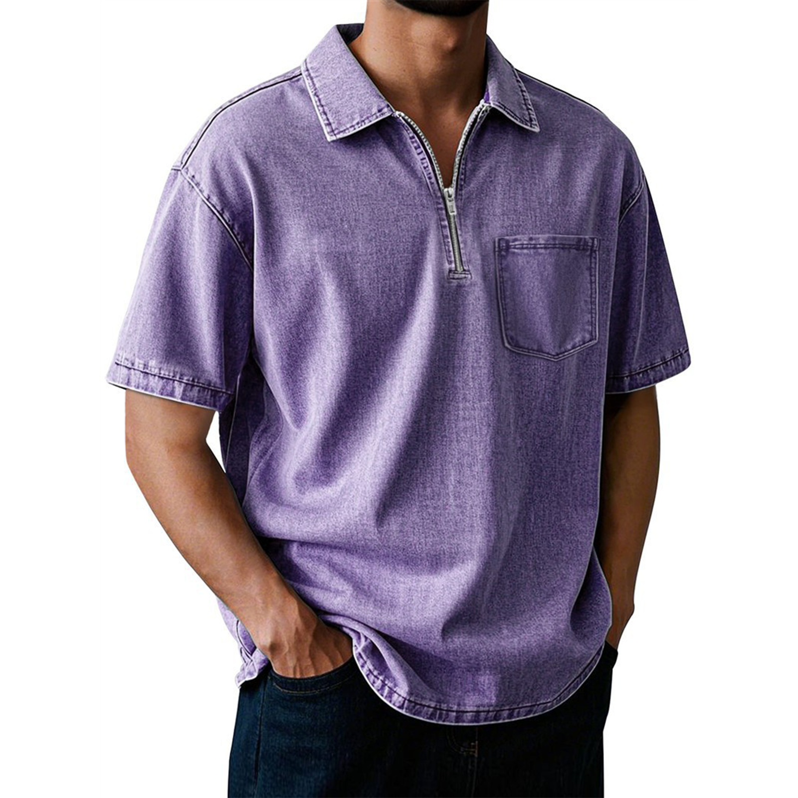 Men's Washed Cotton Short Sleeve Polo Shirt