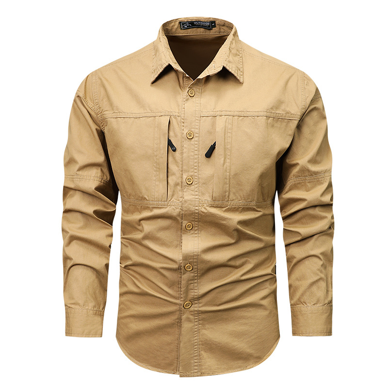 Men's Cargo Style Long Sleeve Lapel Shirt With Special Zipper Pocket