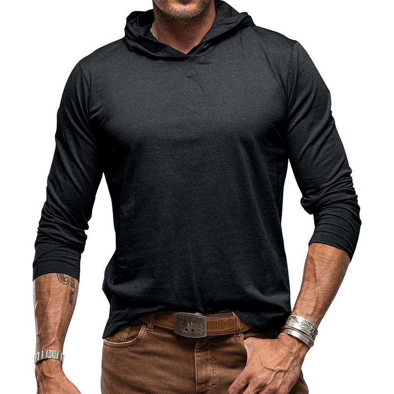 Men's Cotton Solid Color Long Sleeve Pullover Hoodie