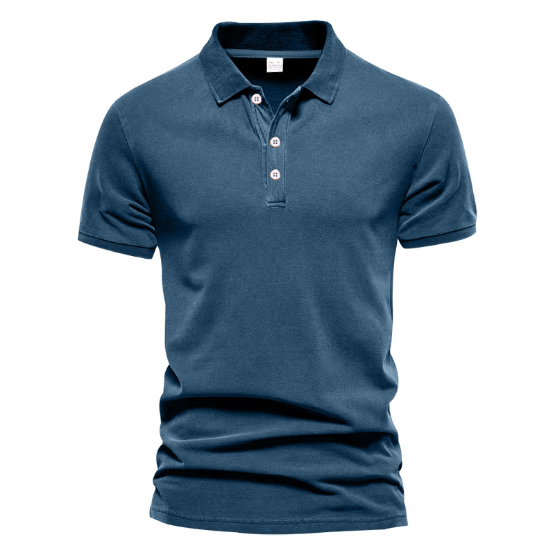 Men's Striped Twill Polo Shirt with Turn-down Collar