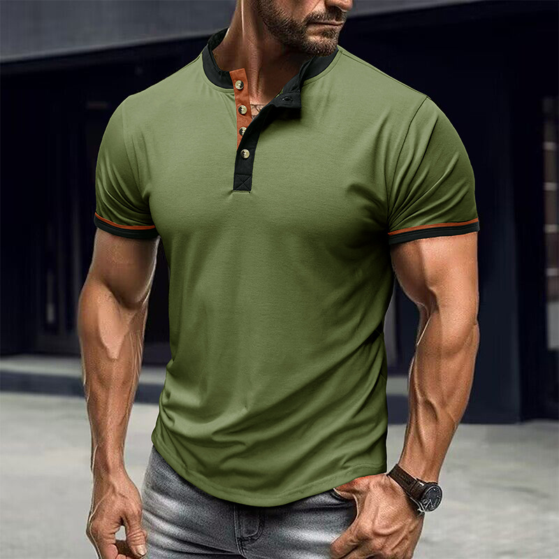 Men's Color Block Short Sleeve Henley T-Shirt
