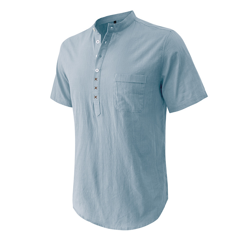 Men's Cotton Linen Short Sleeve Henley Shirt