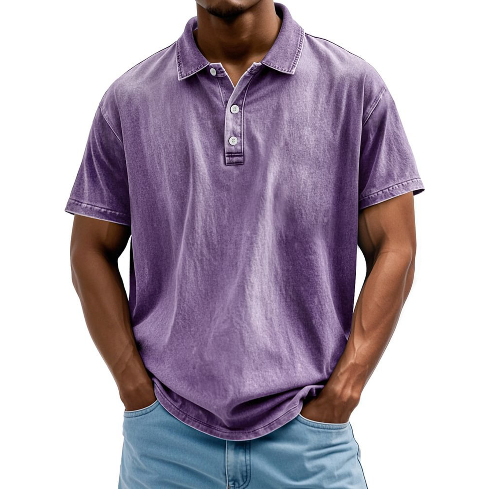 Men's Vintage Washed Cotton Short Sleeve Polo Shirt