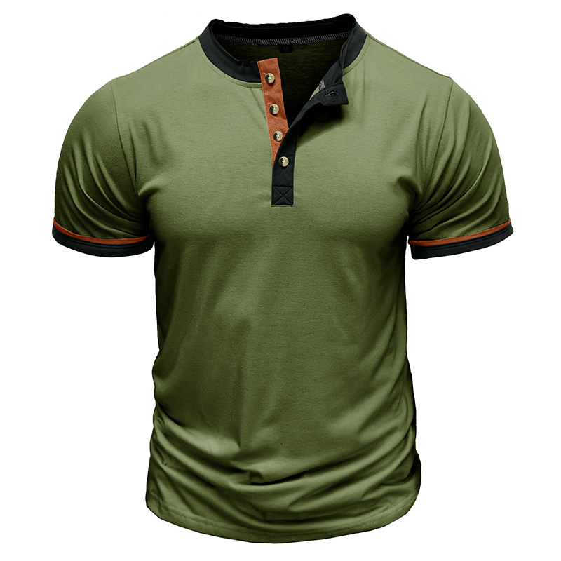 Men's Color Block Short Sleeve Henley T-Shirt