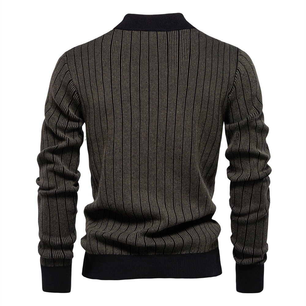 Men's Mock Turtleneck Striped Knit Pullover Sweater