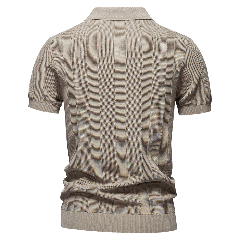 Men's Striped Mesh Knit Polo Shirt