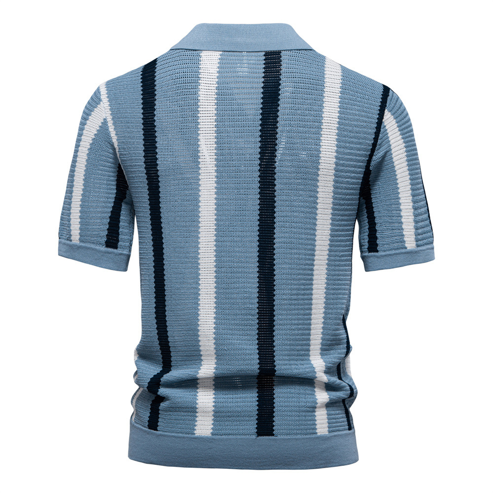 Men's Breathable Stripe Knit Polo Shirt
