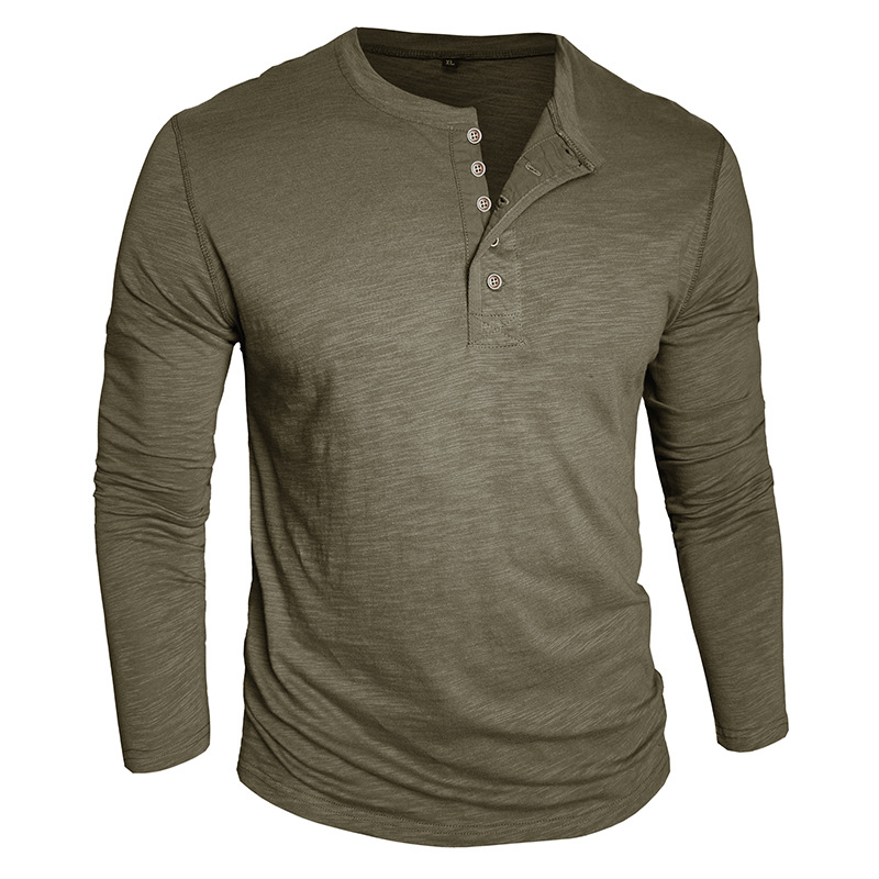 Men’s Slub Cotton Henley Long Sleeve Shirt