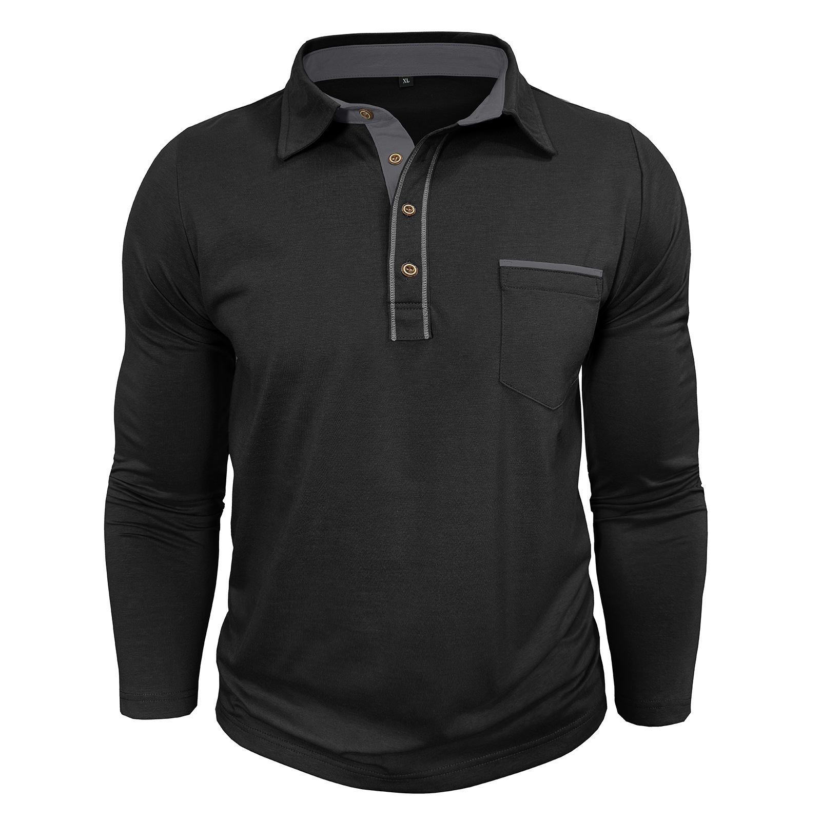 Men’s Colorblock Pocket Long Sleeve Polo Shirt