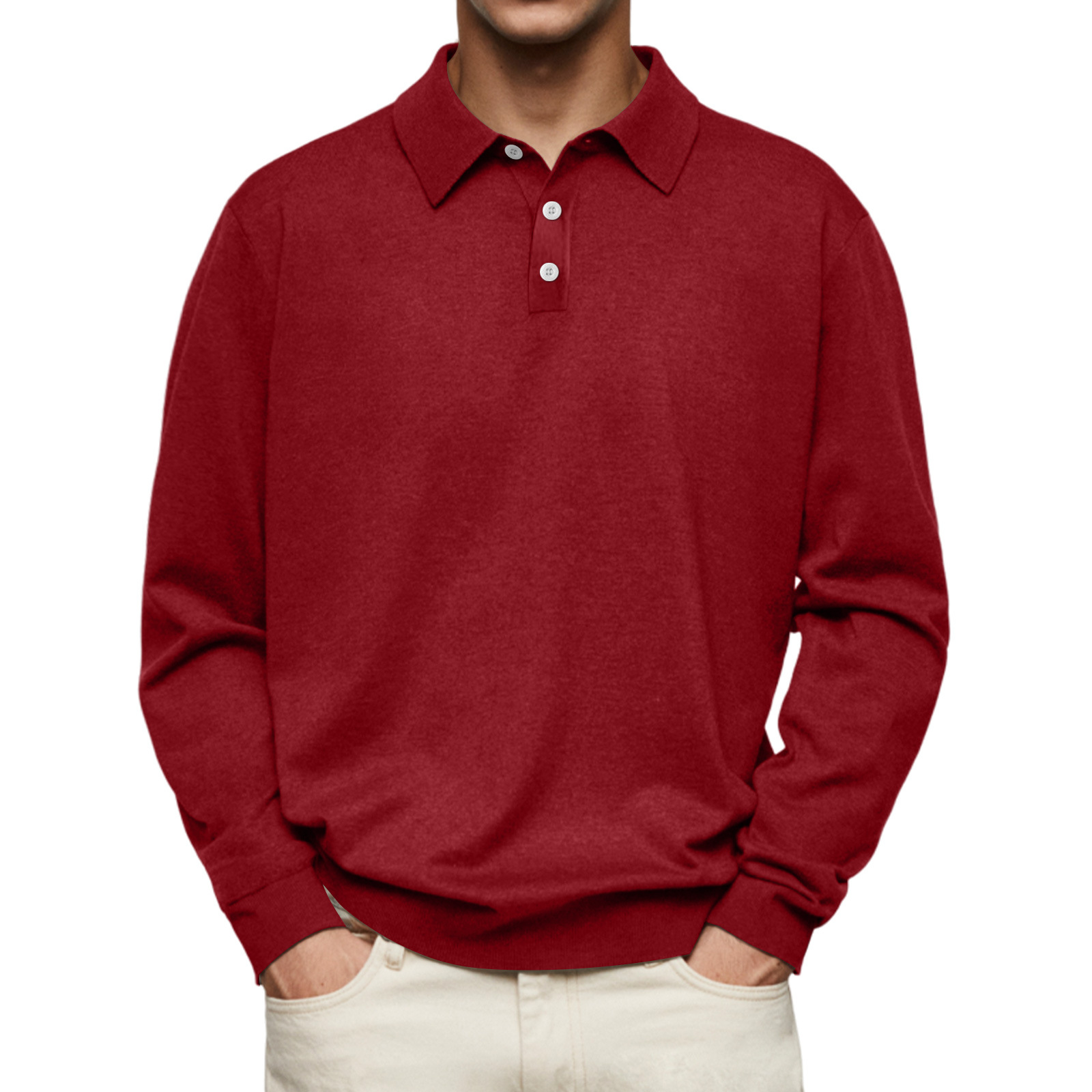Mens Casual Knit Polo Collared Sweatershirt