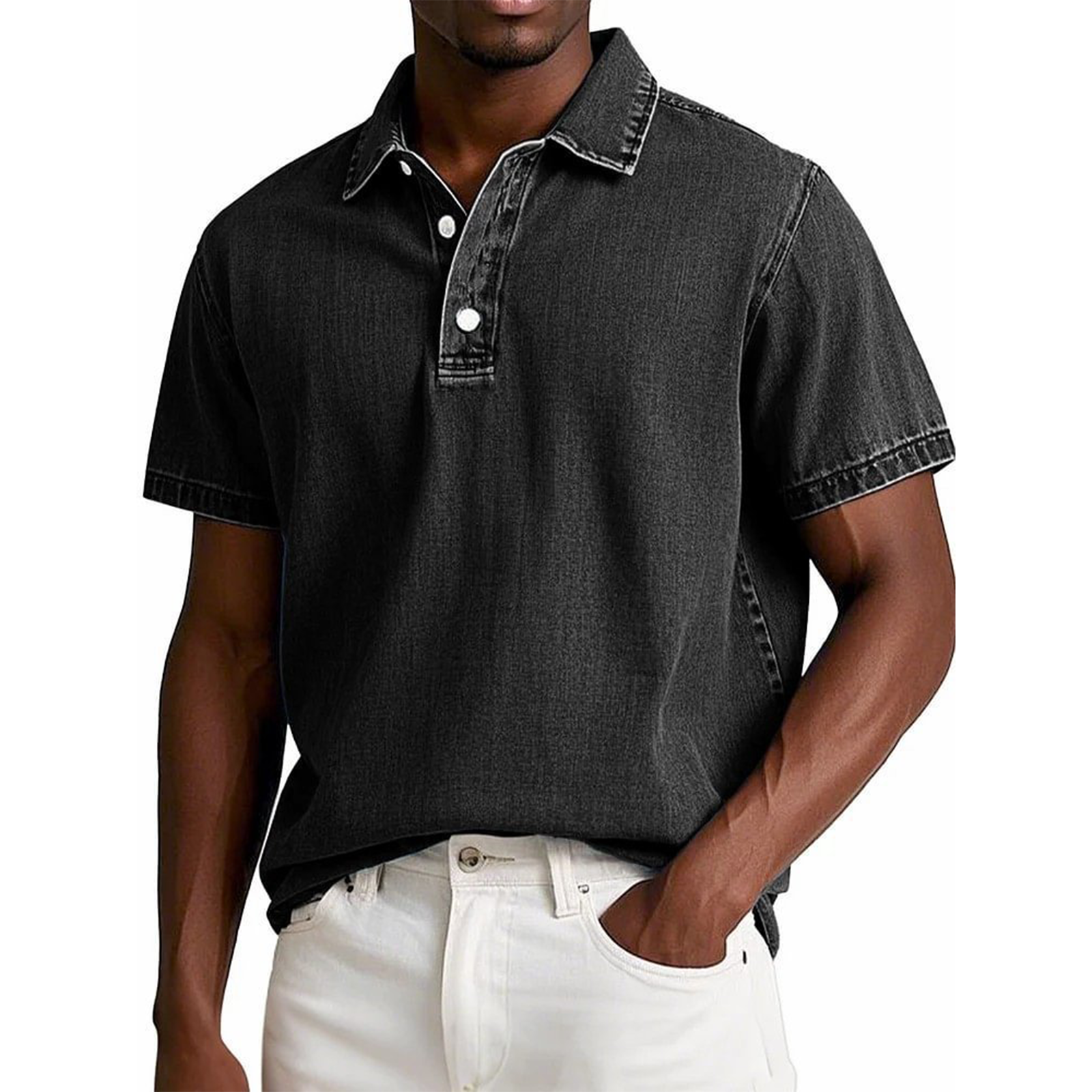 Men's Solid Color Vintage Washed Short Sleeve Polo Shirt