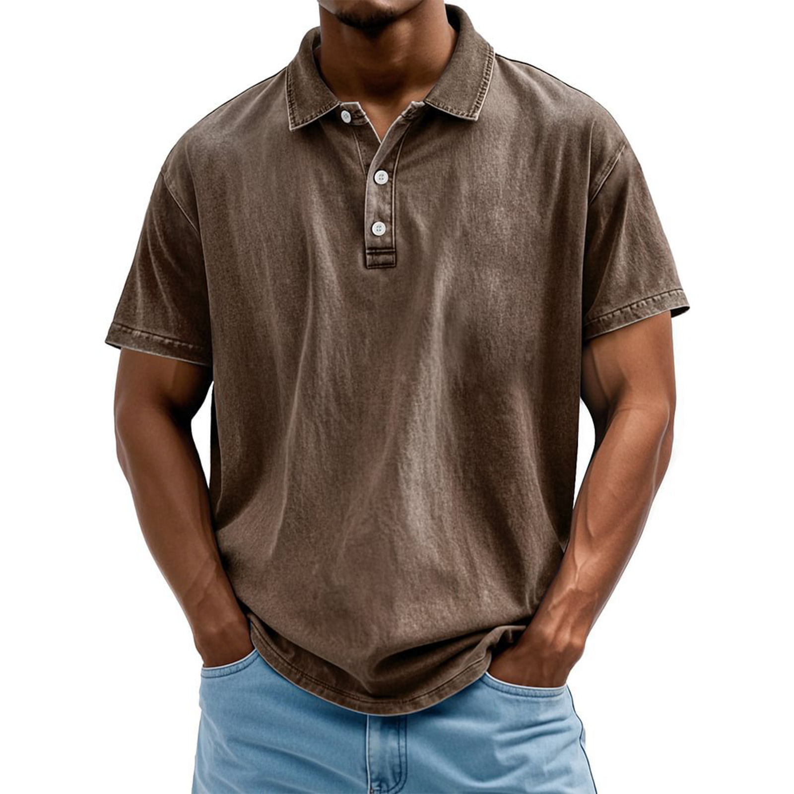 Men's Vintage Washed Cotton Short Sleeve Polo Shirt